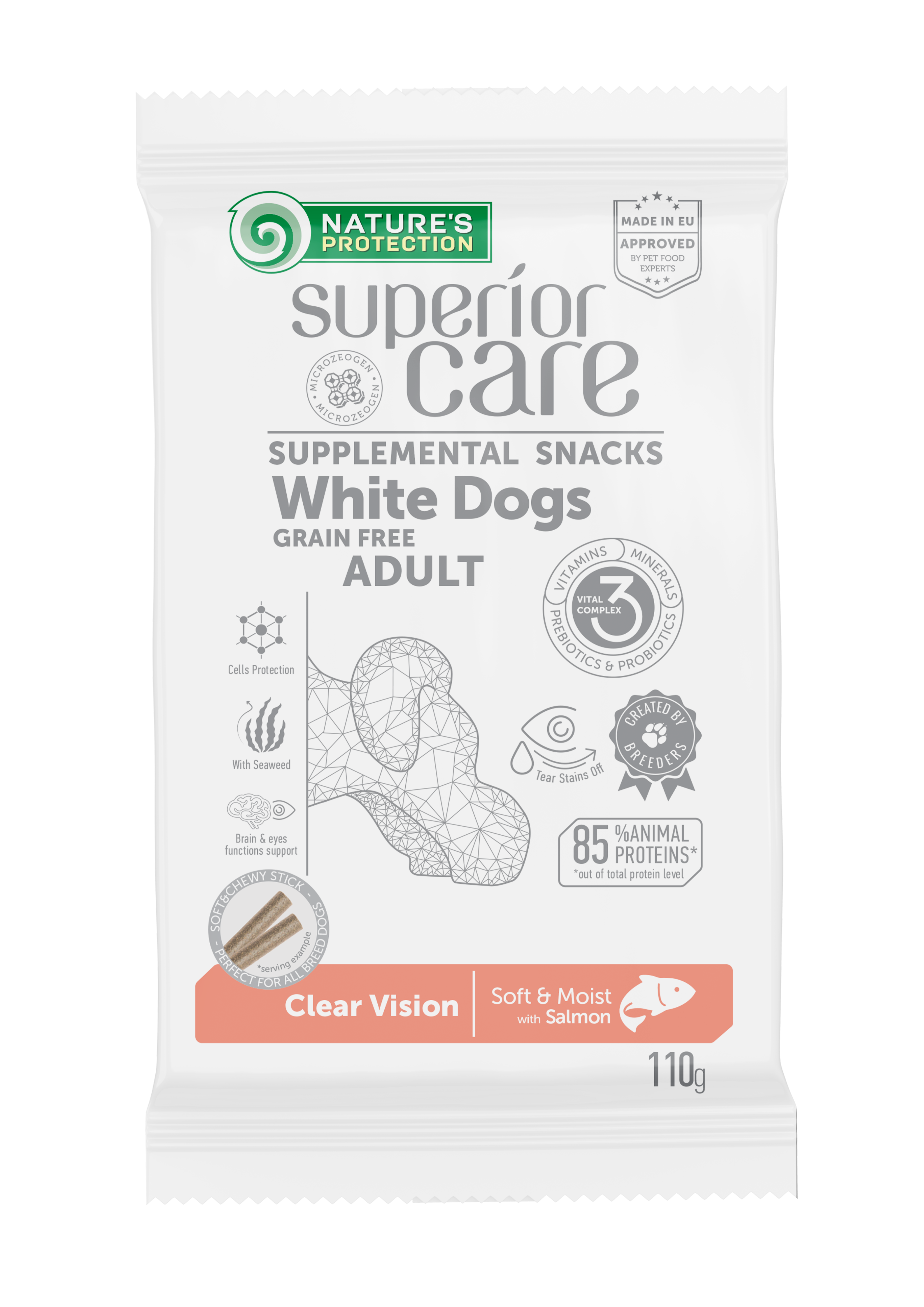 Nature's Protection Superior Care White Dogs Clear Vision supplemental snacks with Salmon