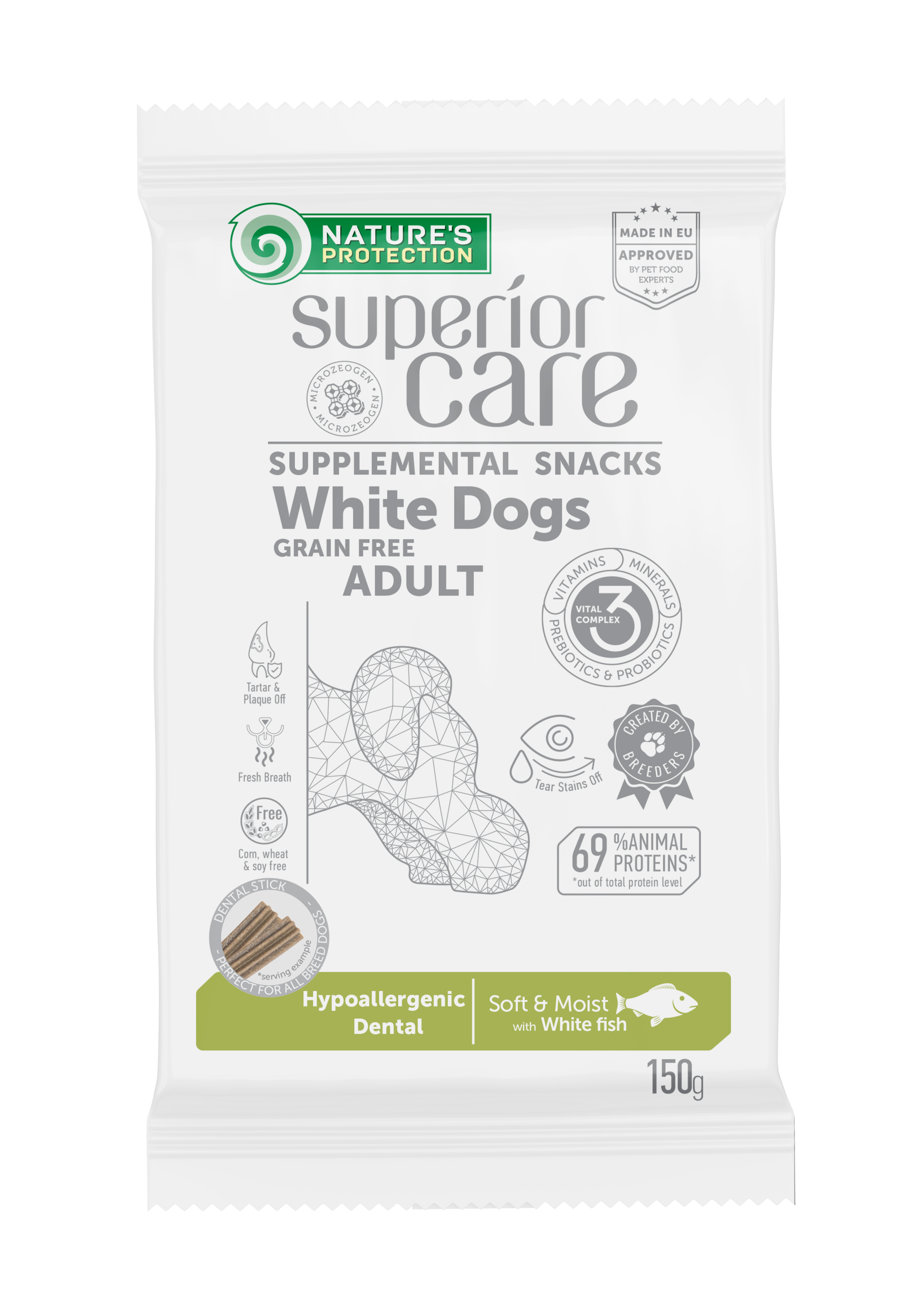 Nature's Protection Superior Care White Dogs Hypoallergenic Dental Care supplemental snacks with White Fish