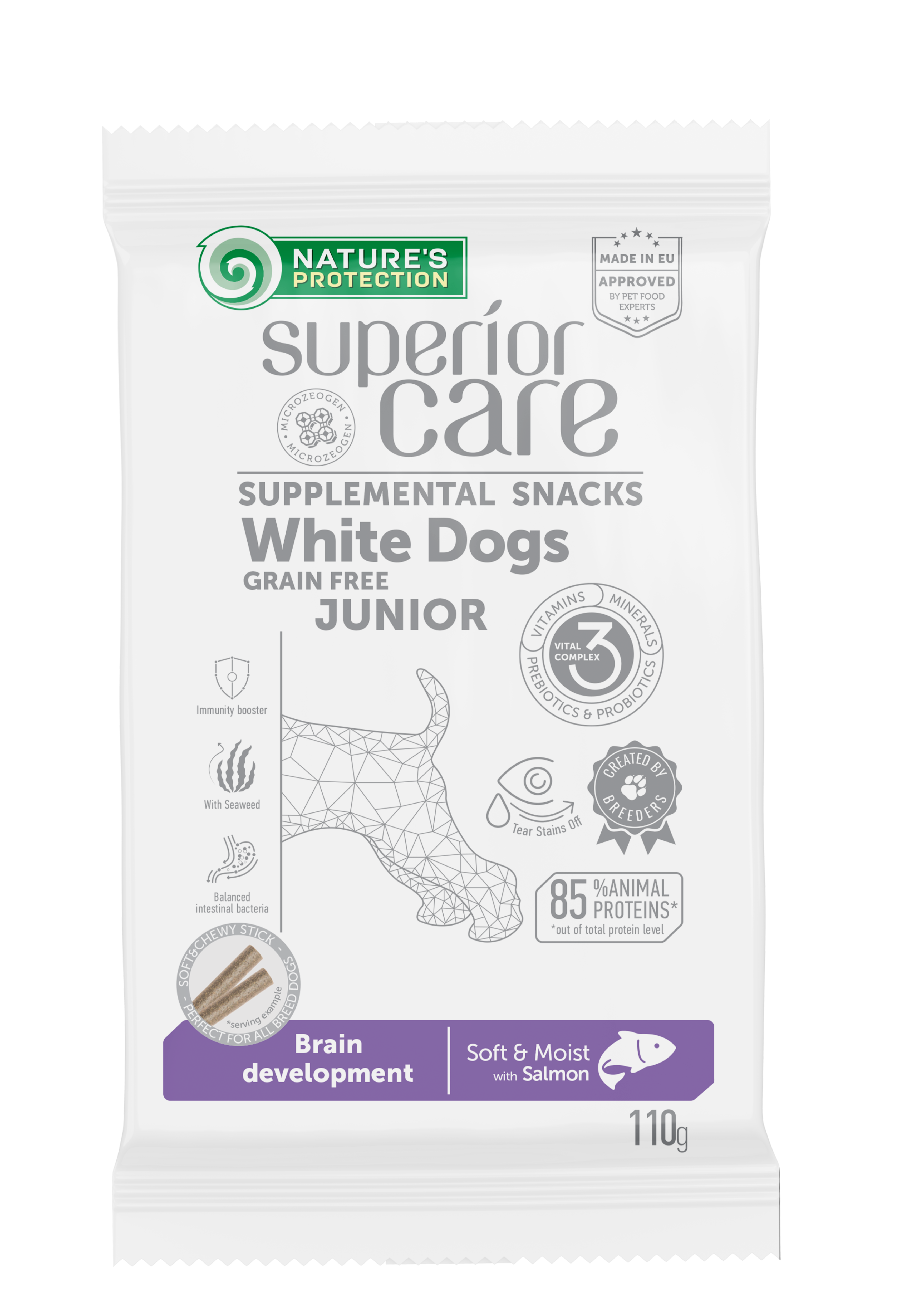 Nature's Protection Superior Care White Dogs Brain Development supplemental snacks with Salmon