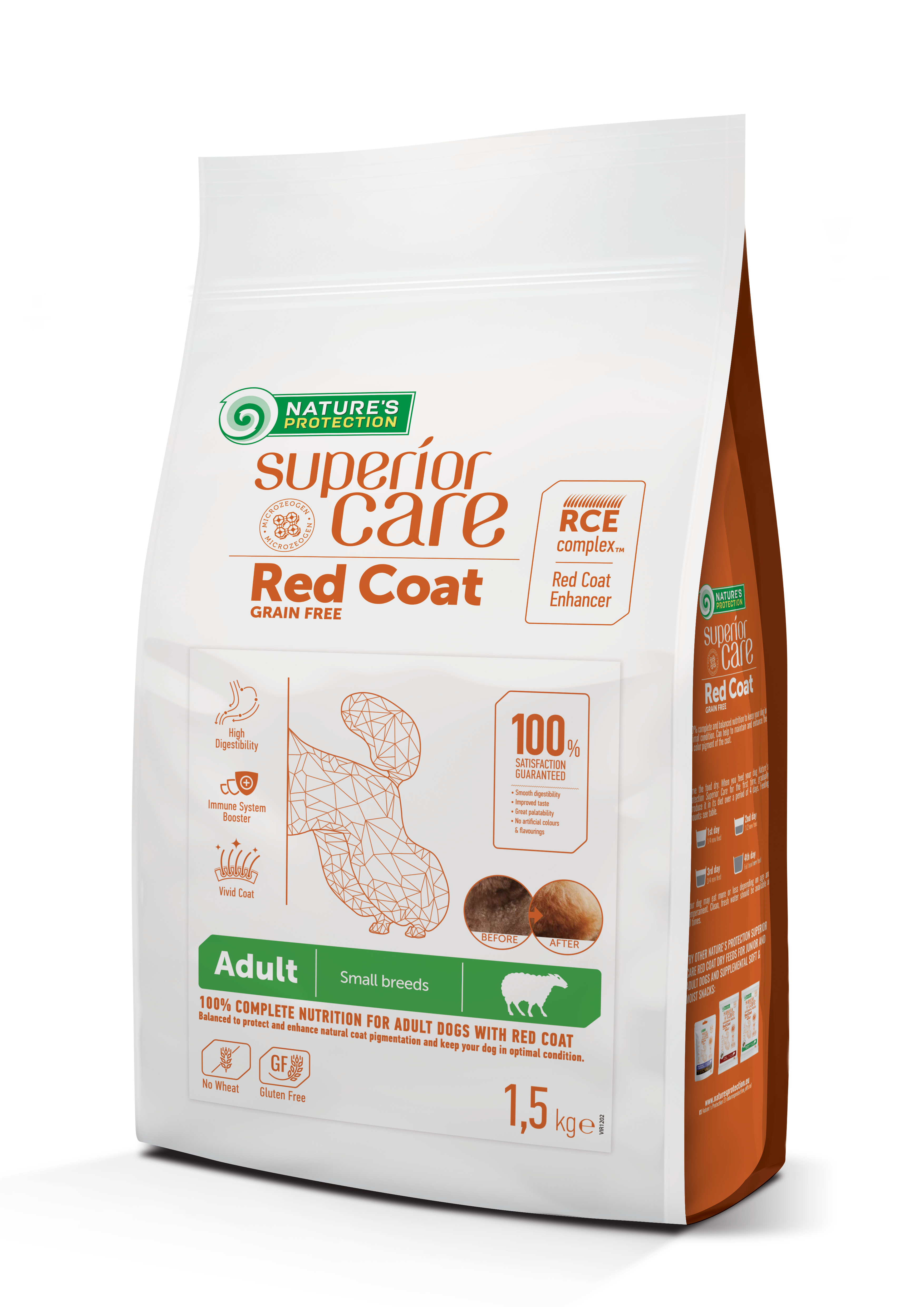 Nature's Protection Superior Care Red Coat  Grain Free with Lamb for Adult Small Breed dogs.