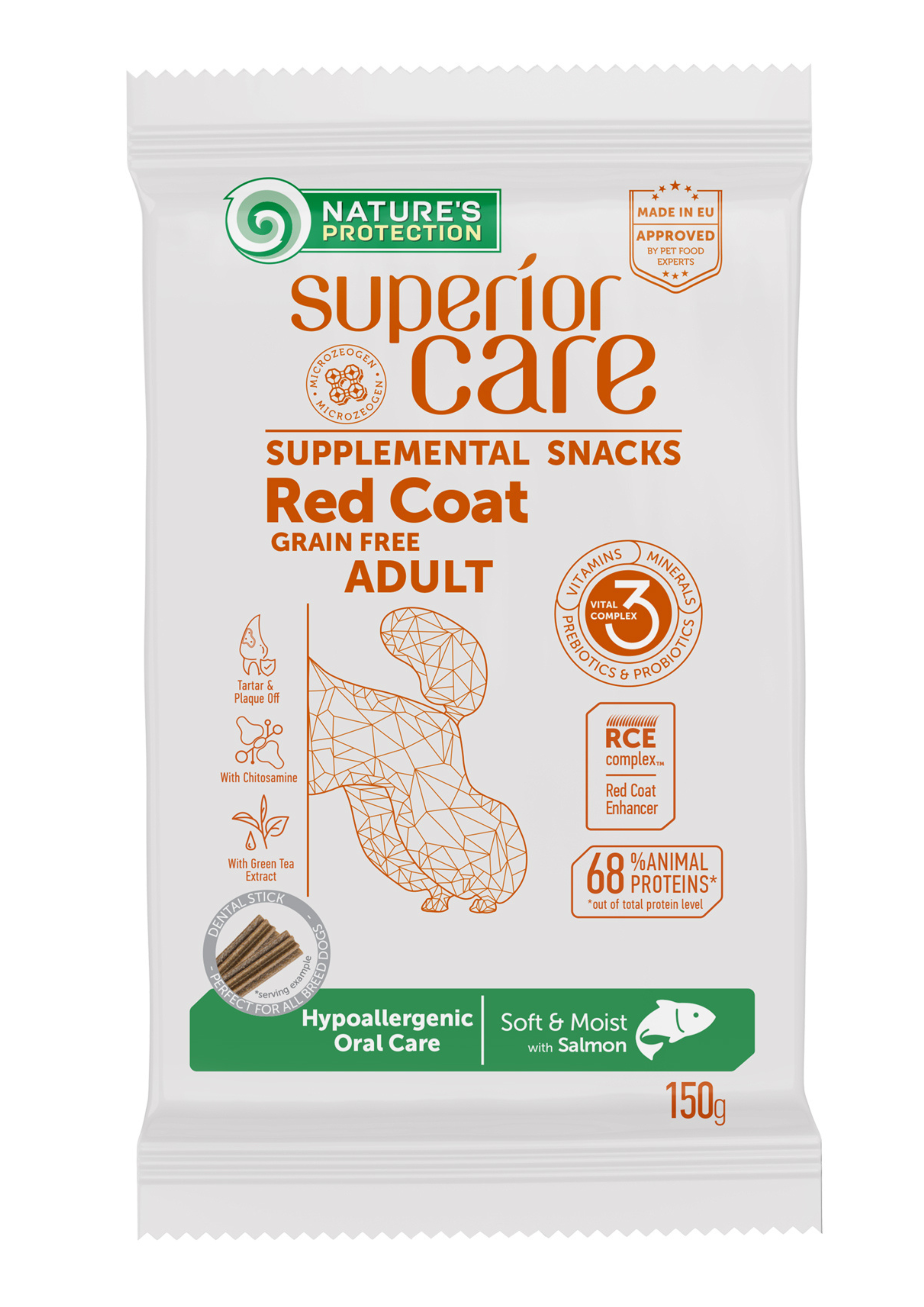 Nature's Protection Superior Care Red Coat Hypoallergenic Oral Care supplemental snacks with Salmon